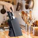 G.a HOMEFAVOR Universal Knife Block, Wood Knife Organizer with Removable Plastic Bristles, Knife Holder for Kitchen Counter, Knife Storage Rack Without Knives, Black