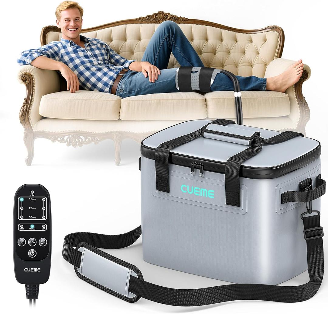 CUEME 20 QT Ice Machine for Knee After Surgery, Programmable Timer Cold Therapy Machine, Knee Replacement Recovery System, Cryotherapy Pain Relief Pad for Shoulder, Hip, Ankle & Foot (Bluegray)