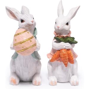 Hodao Handcrafted Wooden Easter Bunny Figurine Decoration  Celebrating Spring with Cute Rabbit, Good for Easter Home Decor  Ideal Gift for Spring Festivals (White-2)