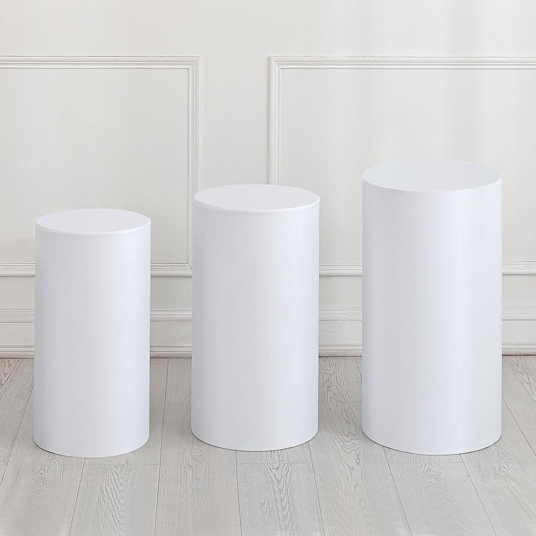 uxcell Set of 3 White Cylinder Spandex Stand Covers, Plinth Stand Cover for Party Wedding Birthday Decoration, Only Contains Cylinder Covers (Elastic Fabric - Small)
