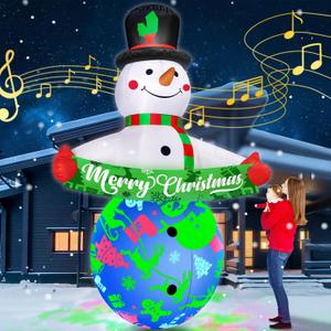 12FT Giant Christmas Inflatables Snowman Decorations Built-in Music & 360 Rotation 3-Color Projector LED Light Huge Christmas Blow Up Yard Decorations Outdoor Xmas Garden New Year