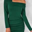 luvamia One Shoulder Dresses for Women Bodycon Long Sleeve Ruched Cocktail Party Date Night Short Dress Special Occasion (Green, S)