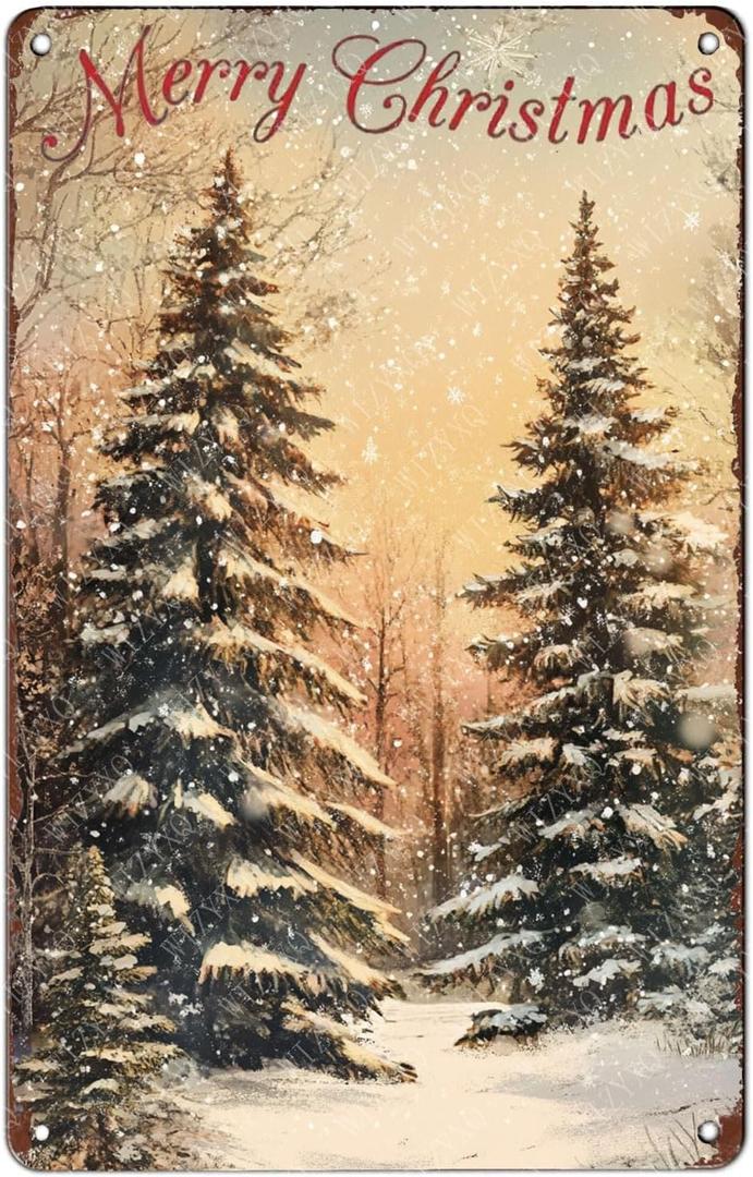 WIZYXQ Metal Signs Merry Christmas Trees Tin Signs Winter Christmas sign Aluminum Sign for Living Room Bedroom Bar Cafe Yard Garden Office Wall Decor 12×8 Inch