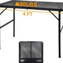 Camping Table with Mesh Desktop, Lightweight & Portable Folding Grill Table, Height Adjustable Metal Outdoor Table for Camp, Cooking, BBQ, RV, Picnic-4 FT Black (L: 47.24"L x 23.62"W x 16.5"H/26"H)