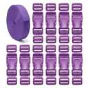 ONE WVW PIN 1 inch Buckle Strap Set with 10 Yards Nylon Webbing, 10 Pcs Quick Side Release Plastic Buckles, 20 Pcs Triglide Slide Clip for DIY Backpack Replacement (Purple)