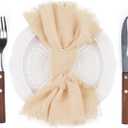 2 x Fall Thanksgiving Rustic Cloth Napkins 16.5x16.5 Inches Handmade Cotton Linen Napkins with Fringe Boho Washable Dinner Napkins in Bulk for Wedding Party Table Decor Set of 4 Beige