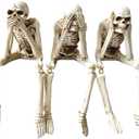 Halloween Skeleton Statues Set of 3  See No Evil, Hear No Evil, Speak No Evil, Resin Skull Figurines for Gothic Home Decorations, Shelf Mantel Decor, Tabletop Halloween Decor Indoor (3-Piece Set)