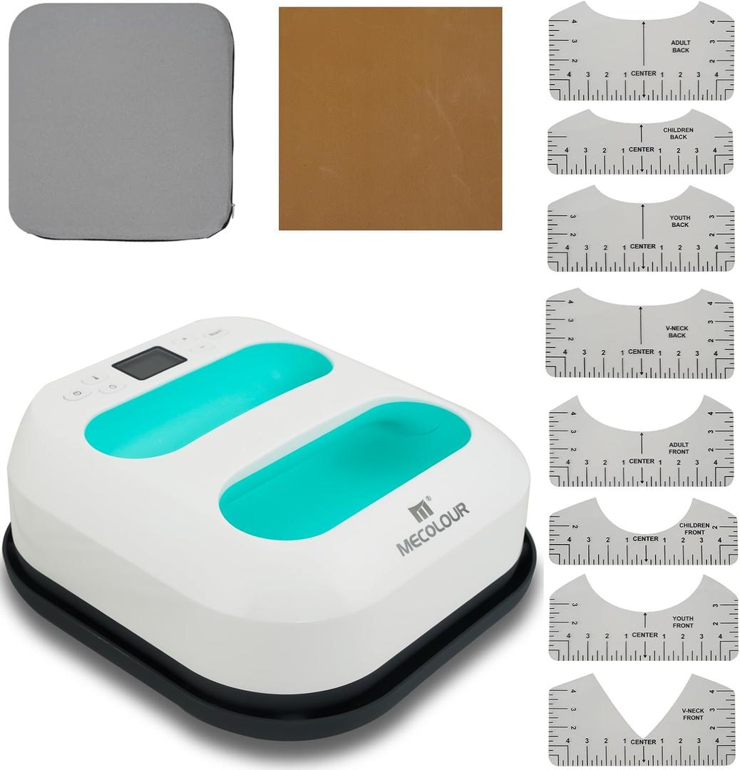 MECOLOUR Heat Press Machine for T Shirts, Portable Heat Press 9"X9" with Heat Press Mat, PTFE Teflon and 8 Pcs Tshirt Ruler Guide, Tshirt Press Machine for Sublimation, HTV, Heat Transfer 110V(Green)