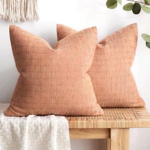 MIULEE Pack of 2 Fall Decorative Burlap Linen Autumn Throw Pillow Covers Modern Farmhouse Pillowcase Rustic Woven Textured Cushion Cover for Sofa Couch Bed 18x18 Inch Salmon