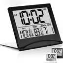 Betus Digital Travel Alarm Clock Foldable Calendar, Temperature & Timer with Snooze Large Number Display, Battery Operated Compact Desk Clock for Home & Office (Black)