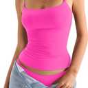 Womens Double Lined Square Neck Crops Tops Spaghetti Strap Camisole Fashion Going Out Cami Tops Hot Pink Large