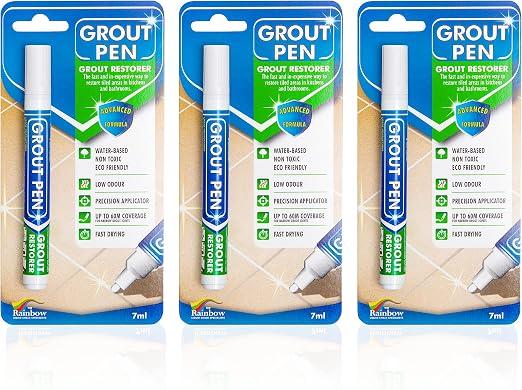 Grout Pen White - 3 Pack - Restore The Look of Kitchen and Bathroom Tile Grout Lines Clean and Whiten Floor, Wall, Counter, Shower, Sink. DIY Easy.