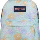 JanSport SuperBreak One Backpack - Durable, Lightweight Bookbag with 1 Main Compartment, Front Utility Pocket with Built-in Organizer - Premium Backpack, Faded Floral Fresh Mint, One Size