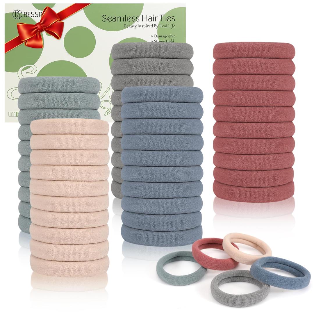 Bessrung 100 PCS Seamless Nylon Hair Ties, No Damage Elastics Hair Ties for Women Girls, Soft Stretchy Ponytail Holders for Thin Thick Hair, Snag-Free Hair Bands(Lake-Blue)