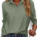 Wrinkle Free Button Down Shirts for Women Charm Slim-Fit Long Sleeve Formal Solid Dress Shirt Blouses Tops (Medium, Army Green)