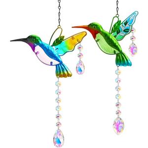 YU FENG 2PCS Hummingbird Suncatchers,Stained Glass Window Hanging Ornament,Rainbow Maker Crystal Prism Suncatcher Outdoor Indoor Home Garden Party Decoration