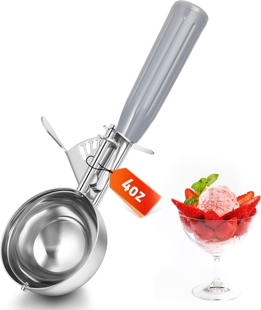 Reallnaive 1 Pcs Release Cookie Scoops Ice Cream Scooper with Trigger Release Portion Scoop Stainless Steel for Portion Control, Baking Food, Cookie Dough (4 oz,Gray)