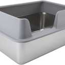 Stainless Steel Cat Litter Box, Open Top High Sided, with Detachable Lid, Scoop, Anti Splash, Easy Cleaning, for Small and Medium Sized Pets (Gray)