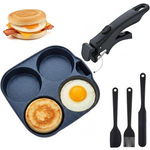 4-Cup Egg Pan Nonstick, Aluminum Omelette Pan with Detachable Handle, Fast Heating Breakfast Omelette Skillet for Fried Eggs Cooker, Pancakes, Suitable for Gas Stove & Induction Cookware