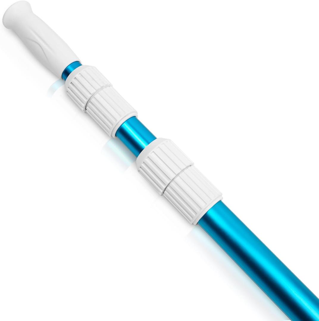 POOLWHALE Premium 15 Foot Telescopic Swimming Pool Pole, Adjustable 3 Piece Extendable Pool Cleaning Pole, Blue Anodized Aluminum - for Skimmer Nets, Vacuum Heads and Brushes, Blue