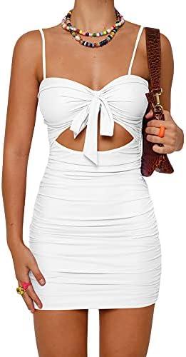 BORIFLORS Women's Sexy Bodycon Cut Out Ruched Backless Spaghetti Strap Mini Club Party Dresses 04