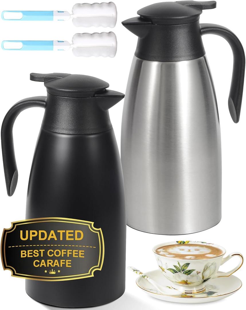 70Oz Thermal Coffee Carafe for keeping hot, Airpot Insulated Carafe Stainless Steel Thermal Pot for Coffee, (black+silver)