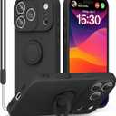 pcgaga Compatible with iPhone 17 Pro Case 6.3 inch, Silicone Slim Design with [Ring Holder Stand] [Wrist Strap] [Microfiber Lining] Shockproof Protective Case Cover for iPhone 17 Pro, Black