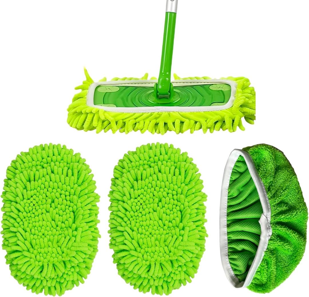 Thickened Heavy-Duty Chenille Mop Pads Compatible with Swiffer and All Other 10-12 Inch Mops,Reusable Wet & Dry Mop Refills,Machine Washable for Hardwood,Tile,Laminate Floors