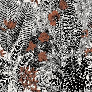 Livelynine Black White Floral Wallpaper Peel and Stick Vintage Burnt Orange Botanical Flower Wall Murals Removable Self Adhesive Bathroom Wall Paper Waterproof Contact Paper Wildflower 17.5x78.8 Inch
