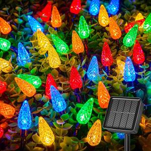 Brightown LED C6 Solar String Lights Outdoor Waterproof Fairy Lights, 22.64ft 50 LEDs Multicolor Solar Christmas Lights Outdoor, Christmas Decorations for Christmas Garden Yard Fence Patio Party Decor