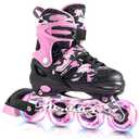 Kuxuan Skates Adjustable Inline Skates for Girls Women with Full Light Up Wheels Outdoor Fun Illuminating Skates for Kids and Adult, X-Large(Adult 8-10 US), Pink