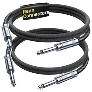 Guitar Cable 3.3ft 2 Pack, Nylon Braided Anti-Kinking Kevlar-Reinforced, Neutrik REAN Connector, 20 Gauge 99.99% OFC 1/4 Instrument Cable, AL & OFC Dual Shielded Amp Cord for Fender Electric Guitar (Black)