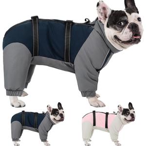 KOESON Four Legged Winter Dog Jacket with Adjustable Buckles, Turtleneck Windproof Fleece Jacket, Reflective Fullbody Puffer Coat Blue Grey Medium