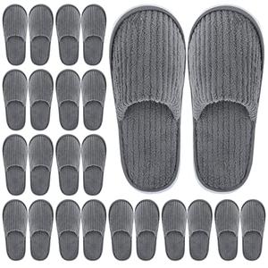 Elcoho 6 Pairs Closed Toe Spa Slippers Reusable Slippers Coral Fleece Washable Disposable Home Slippers for Women Men Guests Hotels House Slippers Housewarming Indoors Bathroom Party Traveling, Grey