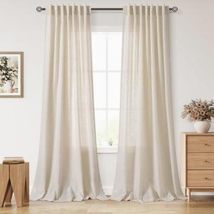 Nanspring 108 Inch Long Curtains for Living Room Cream Beige Linen Modern Farmhouse Decor Light Filtering Semi Sheer Curtain Back Tab Luxury Floor to Ceiling High Window for Bedroom 52x108, 2 Panels