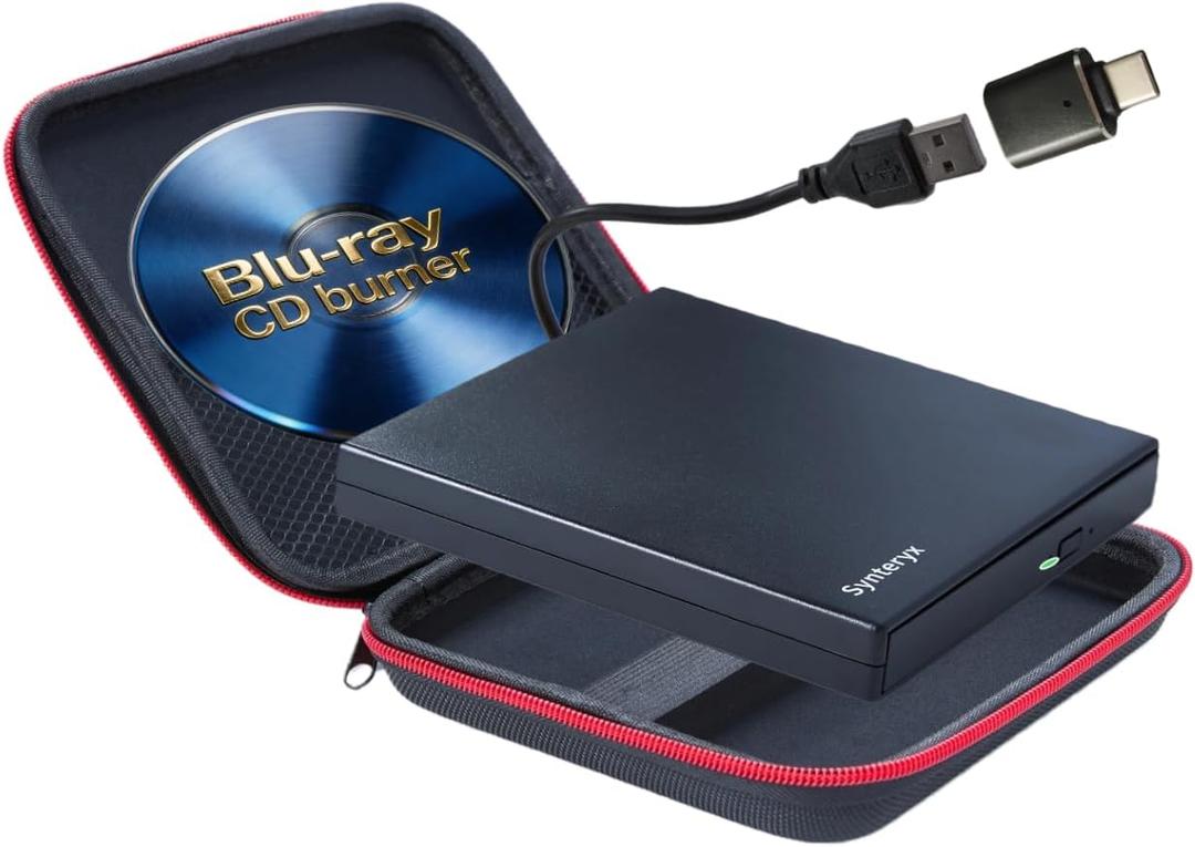 External Blu-ray Drive, Portable 3D BD-RE Player & DVD Writer for Laptop, Mac, Desktop PC, Windows 11/10 - Slim Optical Disc Reader with Blu-ray CD Burner Capabilities