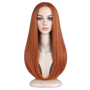 BERON Ginger Long Wig for Women Straight Girls DarkOrange Costume Hair Wigs Middle Part Heat Resistant Synthetic for Cosplay Party or Daily Use Wig