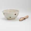 Mino Ware Sesame Grinder Bowl with Pestle, 7 inches - Durable Ceramic with Retro Dotted Pattern, Versatile for Dressings and Sauces (White, Large)
