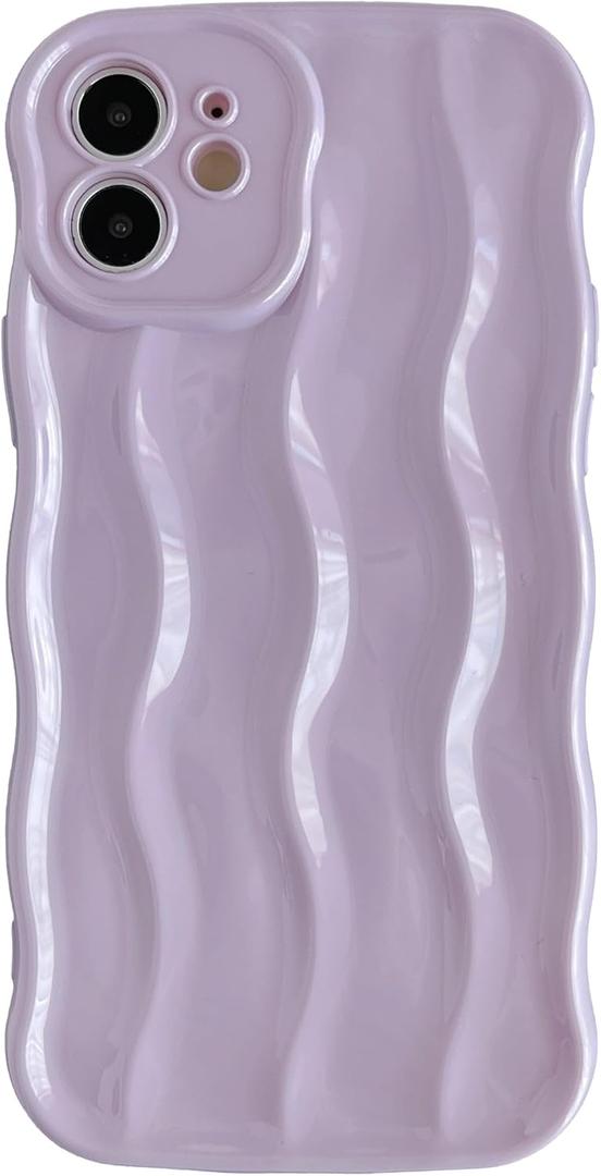 Caseative for iPhone 12 Case, Water Ripple Pattern Curly Wave Frame Soft Phone Case (Purple)