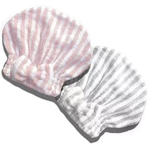 Microfiber Hair Towel Cap,Soft Absorbent Quick Drying Cap for Curly Thick Hair, Wrap Cap with Hair Brush for Women Girls (Pink&Gray White, 2)