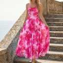 LILLUSORY Women Floral Maxi Summer Dress 2026 Flowy Elegant Spaghetti Strap Long Sundress Beach Vacation Wedding Guest Outfit, XL