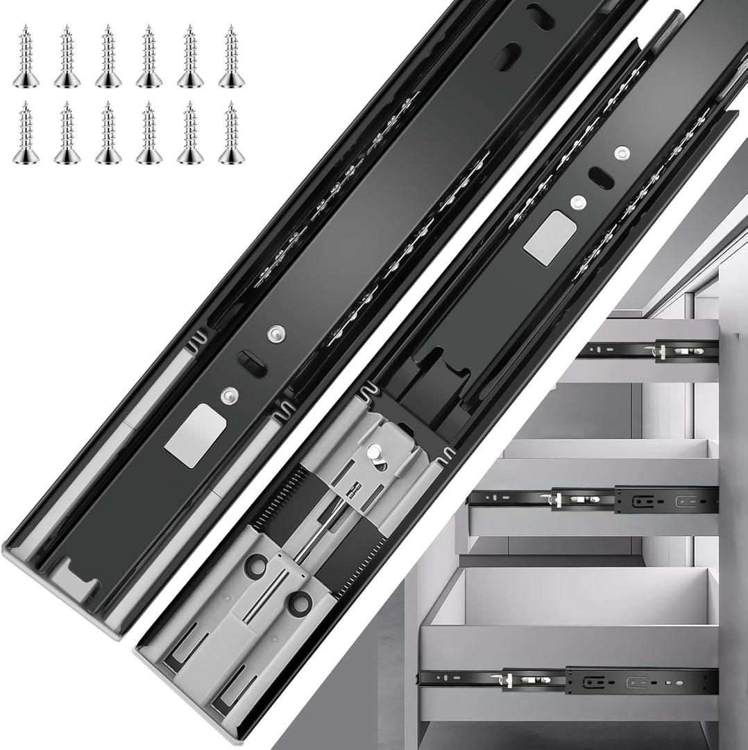 10 inch Drawer Slides 6 Pairs (12pcs) Soft Close 3 fold Full Extension Side Mount Cabinet Drawer Glides 10" Black Cabinet Rails for Dresser, Cabinet, Kitchen 100 LB Capacity