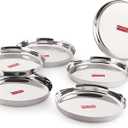 Hazel Stainless Steel Dinner Plates Set of 6 | Unbreakable, Mirror Finish Thali for Indian Dining | Premium Quality Steel Plates for Meals, Serving, Camping & Outdoor Use | Dishwasher Safe