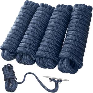 AOLEBA Boat Dock Lines 5/8'' x 15' Double Braided Nylon Boat Rope, Marine Grade Boat Lines for Docking with Loop, Breaking Strength of 9420 lbs, Mooring Lines Set - 4 Pack (Navy Blue)