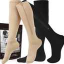 Zipper Compression Socks, 2 Pairs 15-20 mmHg Closed Toe Compression Stockings for Men Women (Small-Medium, Black/Beige)