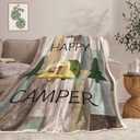 Camping Throw Blanket, Camping Gifts for Camper Outdoor Travel Trailer Blanket, Super Soft Comfy Fleece Flannel Throws Blankets for Couch Bed Sofa Living Room Bedroom Decor Green 50x60 Inch