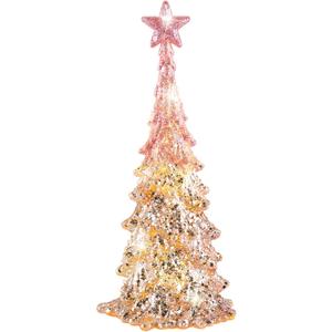 Valentines Day Gift 11 Inch Tabletop Christmas Tree with Sparkling Glitter - Battery Operated Acrylic Lighted Christmas Tree for Home Office Fireplace Valentines Day Decor