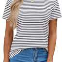 LilyCoco Womens Short Sleeve Shirt Striped Crewneck Tops Black X-Large (White, XL)