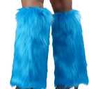 WMG Furry Faux Fur Leg Warmers Artificial Fur Long Boot Covers Fluffy and Stretchy Leg Warmers For Christmas High Heels Boots (Blue)