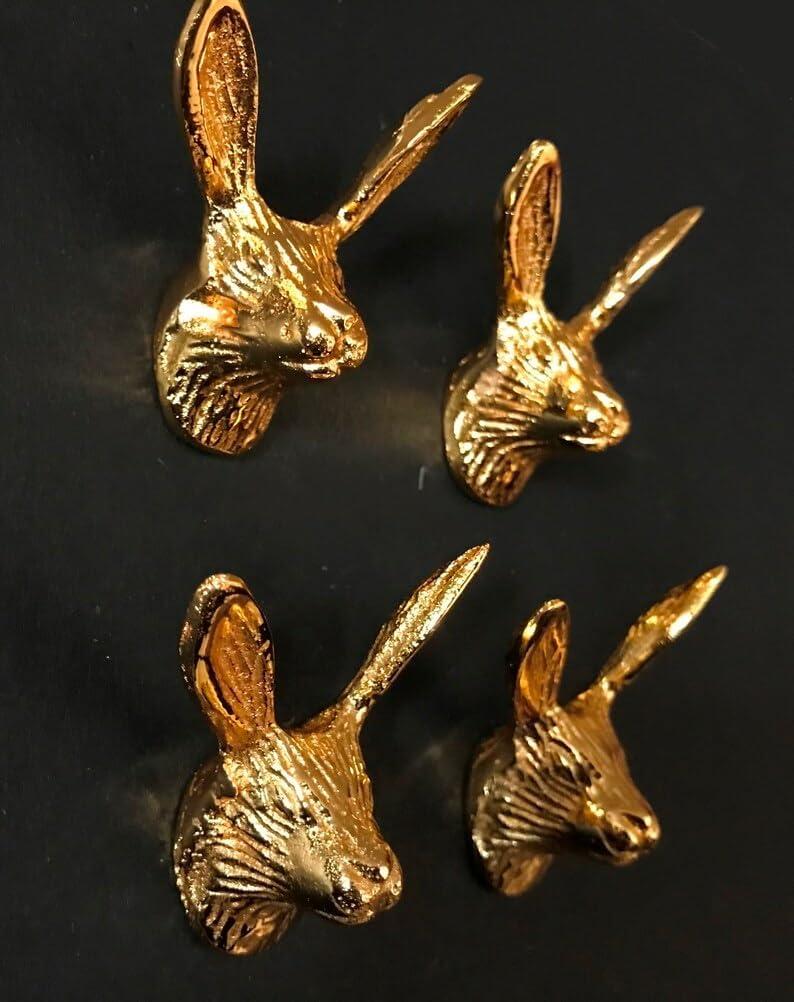Golden/Antique Brass Rabbit Cupboard Door Handles, Animal Drawer Pulls | Gold Metal Cabinet Door Knobs (Gold)